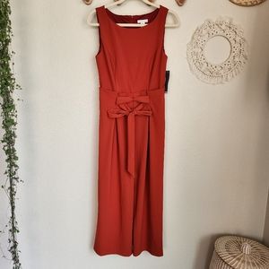 London Times Orange Wide-Leg Cropped Jumpsuit Faux Front Tie-Knot NWT 4